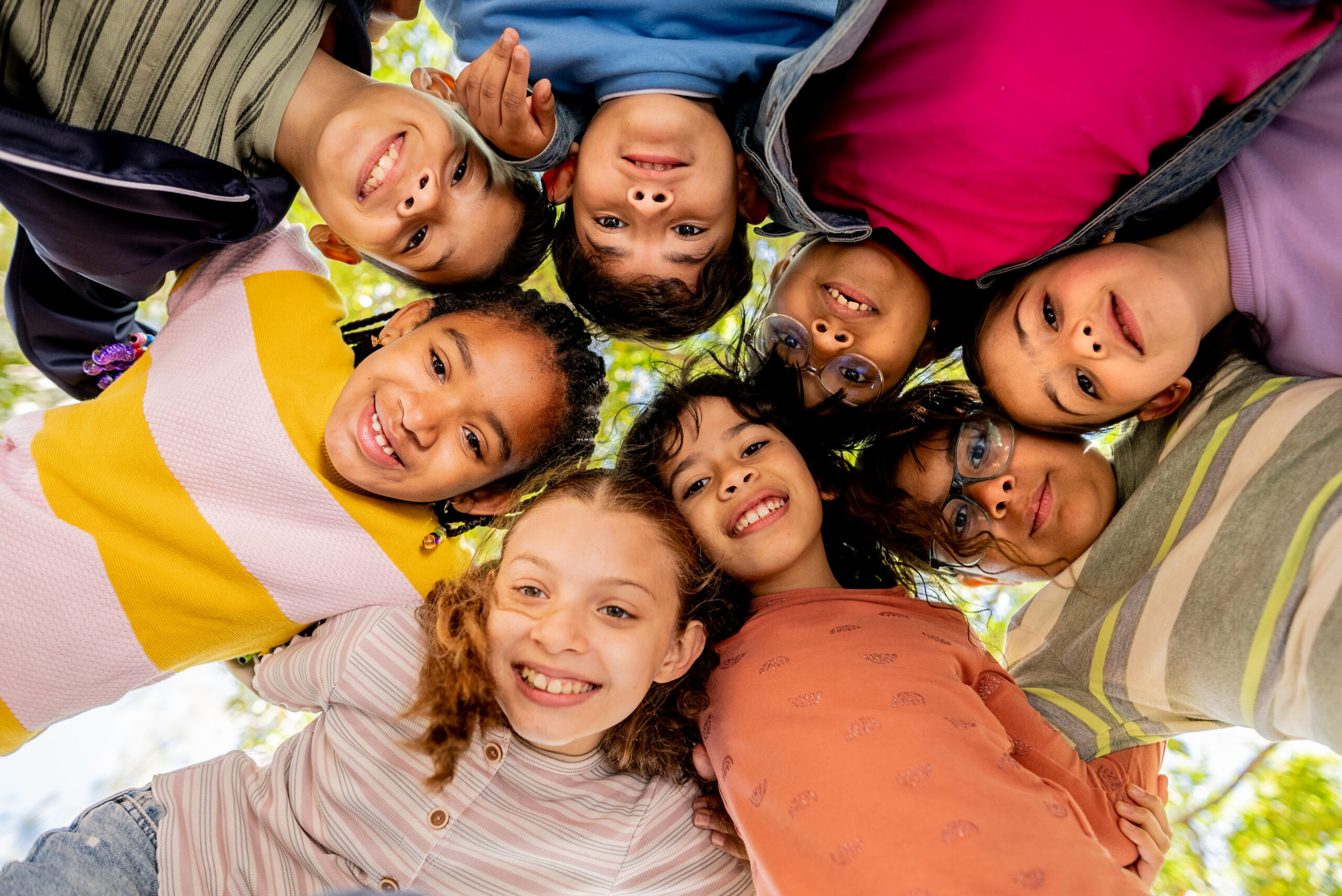 Portrait of child friends on the public park